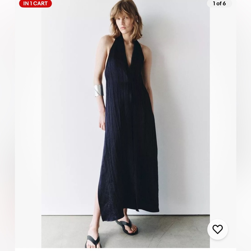 Zara Navy Maxi Satin Dress with Slit